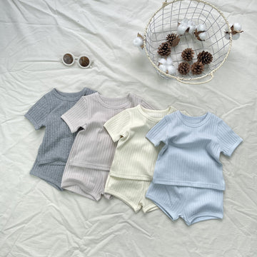 Textured Solid Color Set 半袖Tシャツ ショートパンツ【mh0012899】