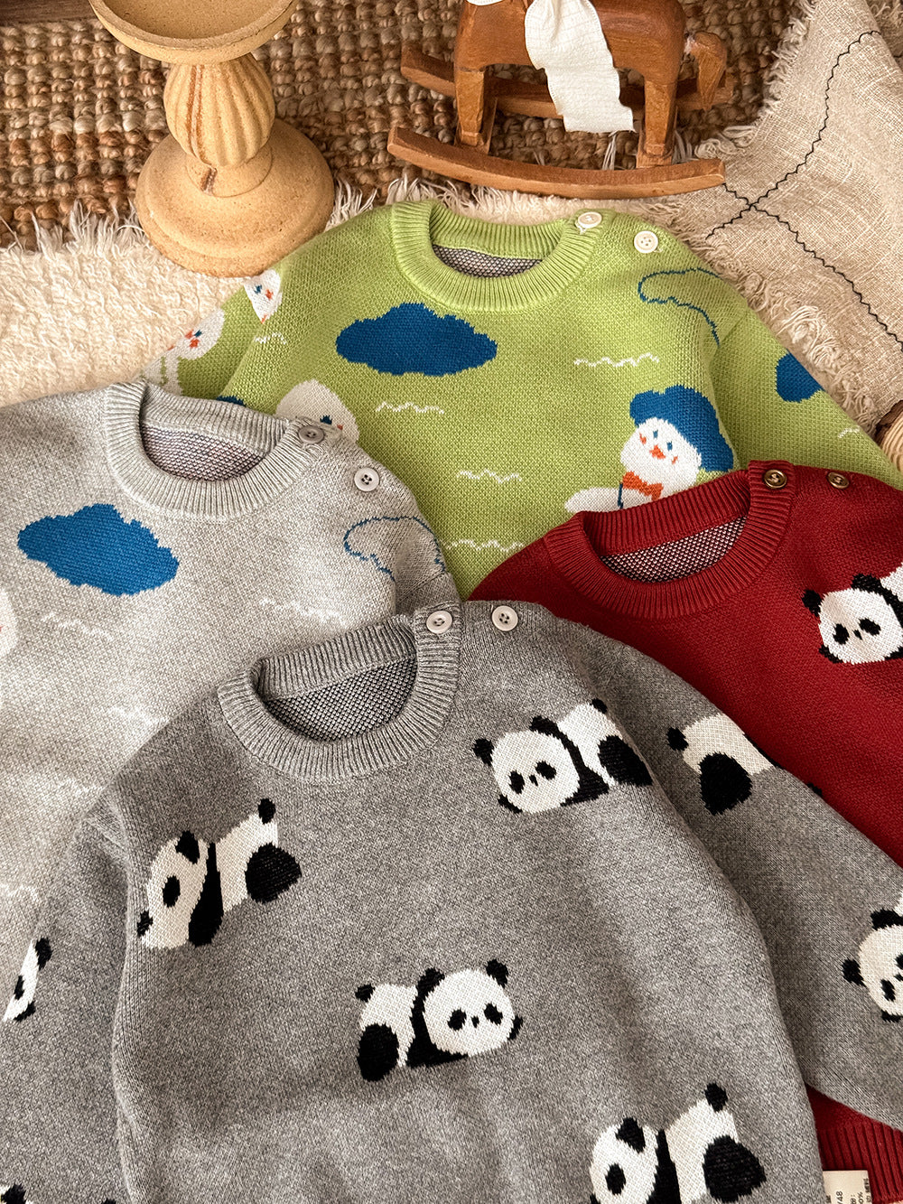 ニットセーター パンダ柄 厚手 クルーネック カジュアル トップス【mh0011691】
