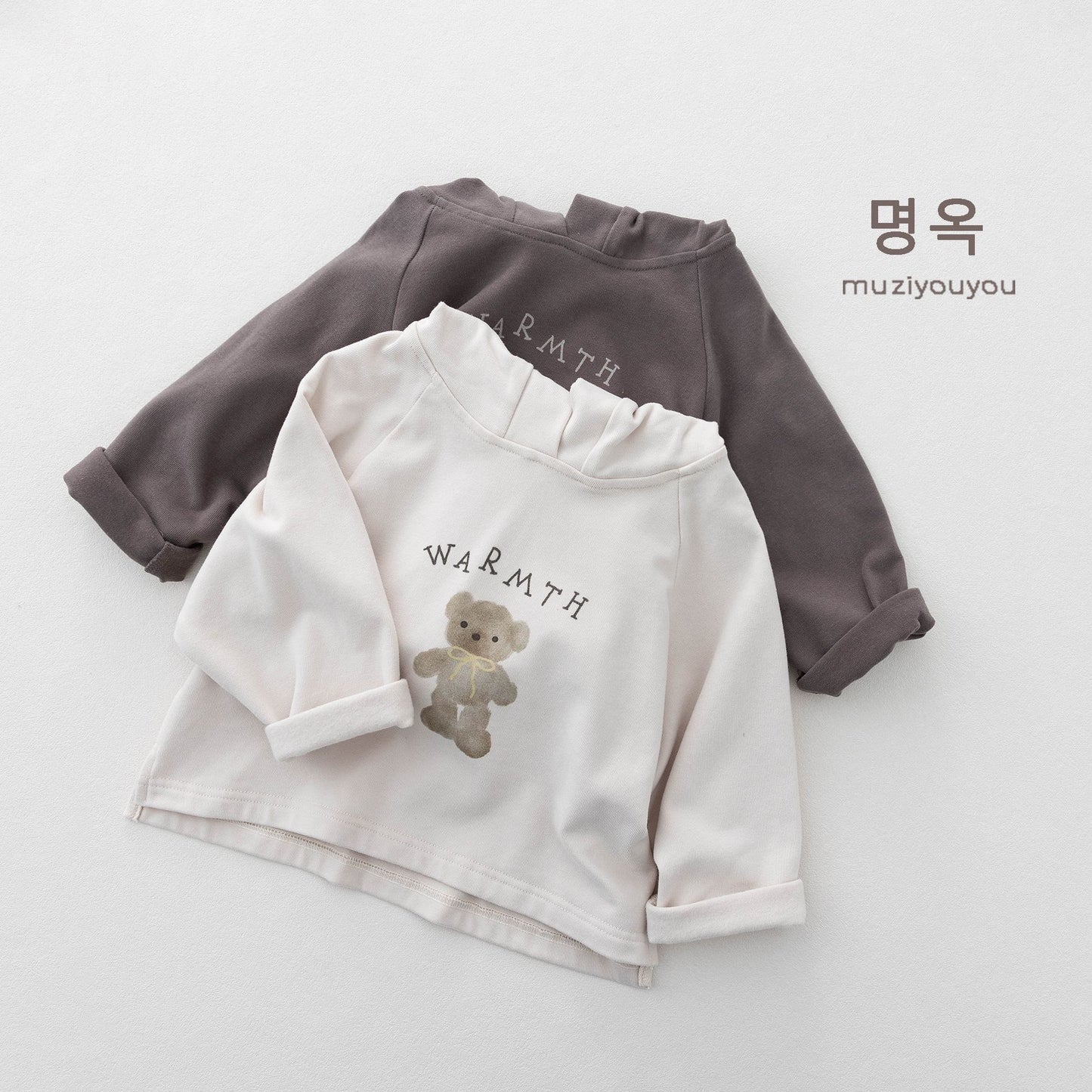 キッズ ベア レター プリント フード付き 長袖Tシャツ【mh0014181】