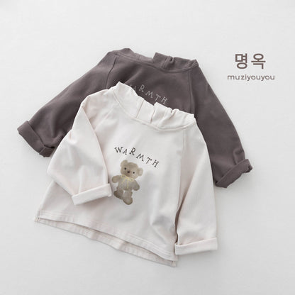 フード付き長袖Tシャツ（グレー/ホワイト） ベア＆「WARMTH」プリント