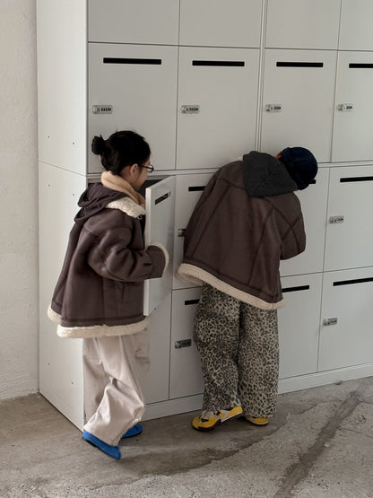 フェイクムートンジャケット キッズ ボア 厚手 ラペル フェイクレザー アウター【mh0011677】