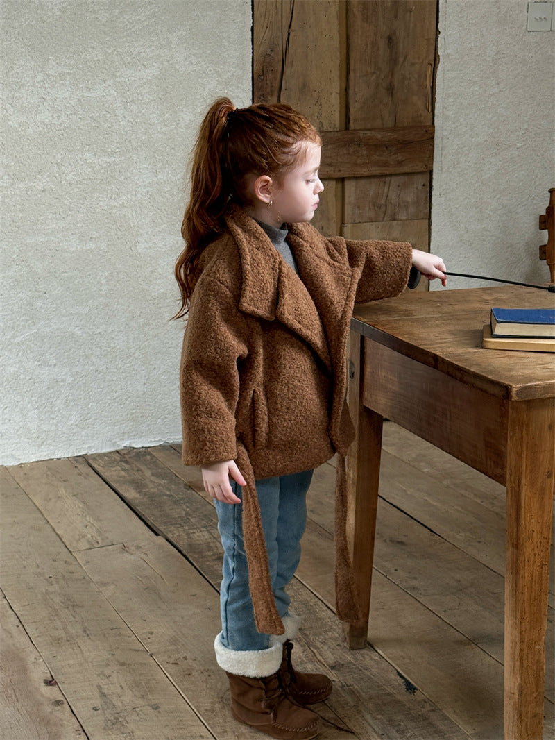 ローブコート ボア スタンドカラー ベルト付き ショート丈 アウター【mh0011617】