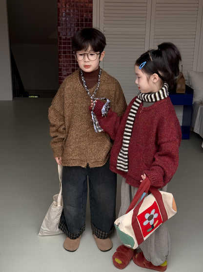 ニットカーディガン キッズ 裏起毛 厚手 無地 ジップアップ カジュアル【mh0011682】