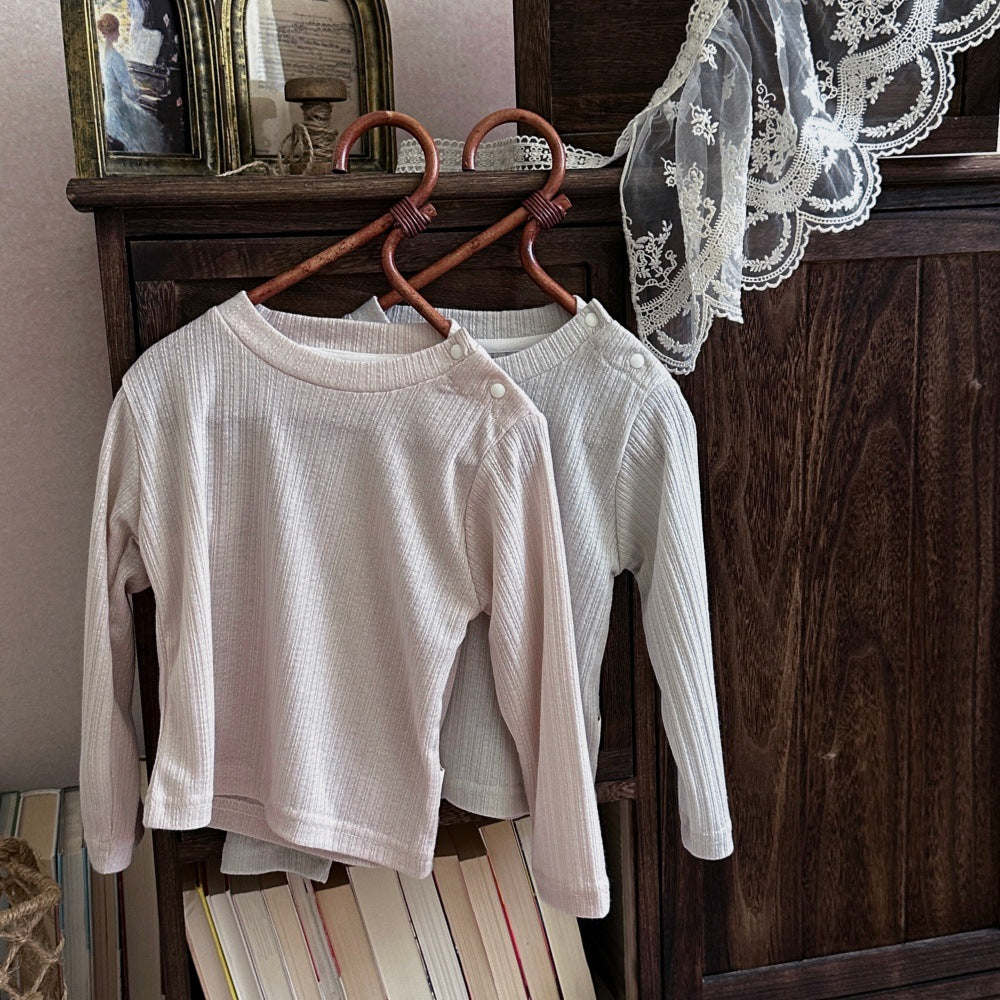 ベビー キッズ カットワーク 肩ボタン インナー 長袖Tシャツ【mh0014347】
