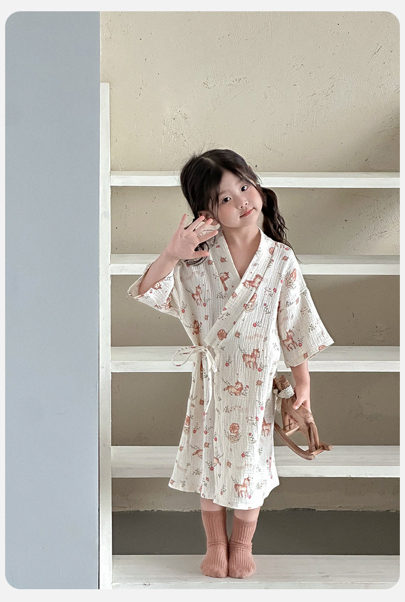 Printed Cotton Gauze Yukata Bathrobe [mh0012598]
