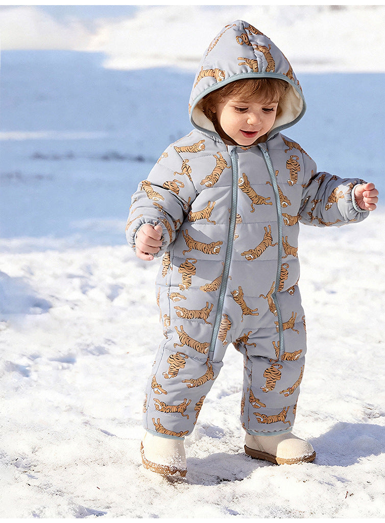 アウタージャンプスーツ プリント 中綿 厚手 フード付 キルティング【mh0011700】