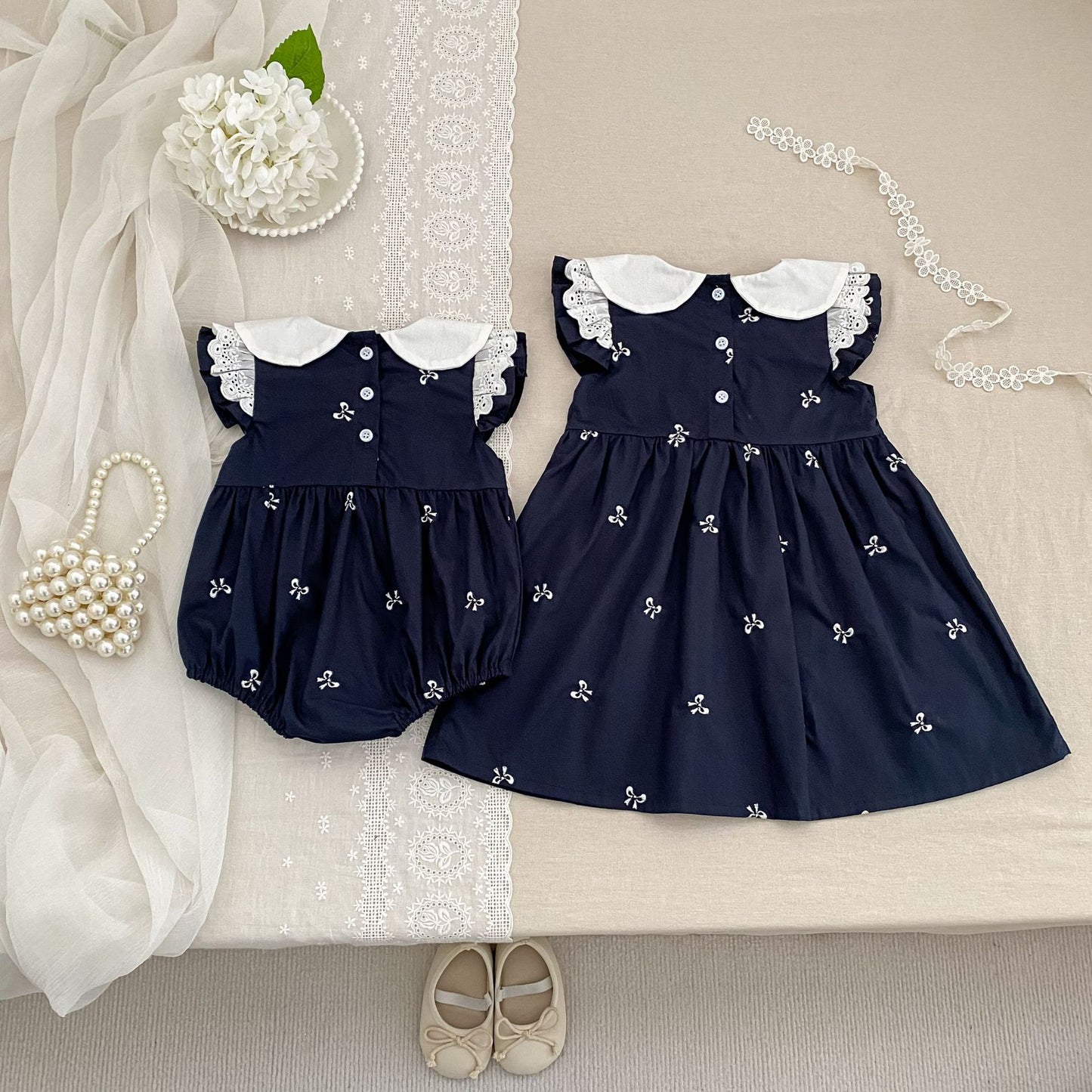 Bow Embroidery Ruffle Romper Dress ラッフル ロンパース ワンピース【mh0013161】