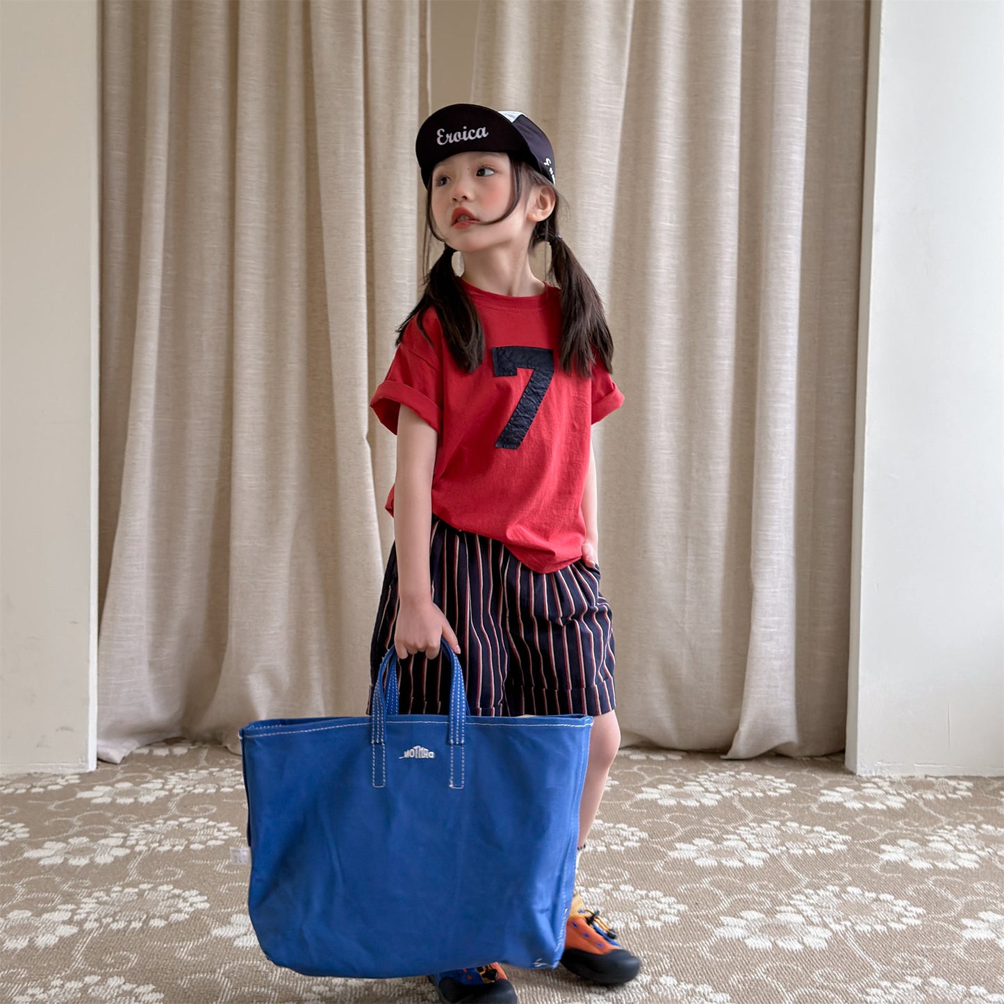 Navy Red Stripe Cotton Shorts ストライプ ショートパンツ【mh0012664】