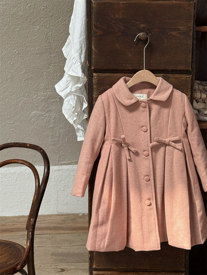 ウールコート ミディ丈 Aライン 襟付き リボンベルト ドレッシー【mh0011622】