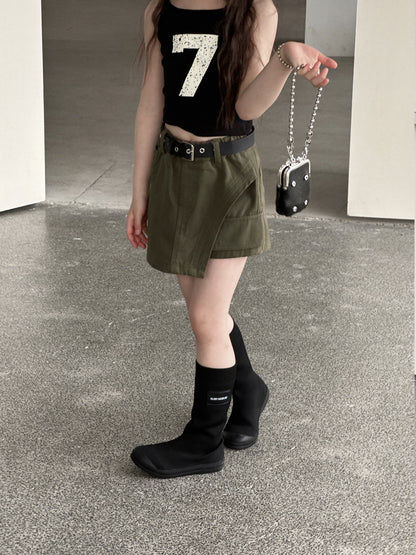 Asymmetry Mixed Media Shorts アシンメトリー キュロットパンツ【mh0013066】