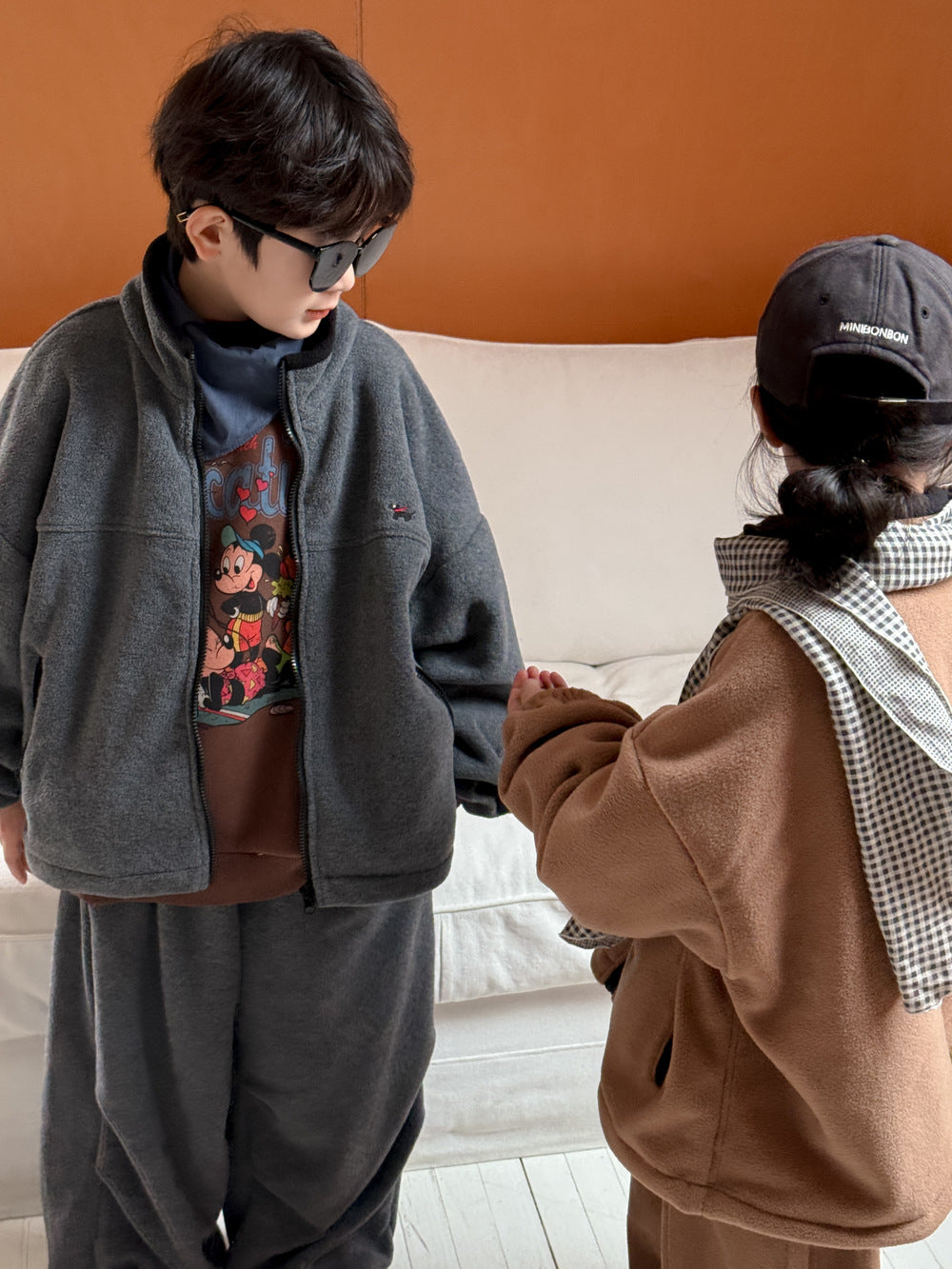 セットアップ キッズ 裏起毛 ボア 厚手 スタンドカラー オーバーサイズ ジップ【mh0011659】