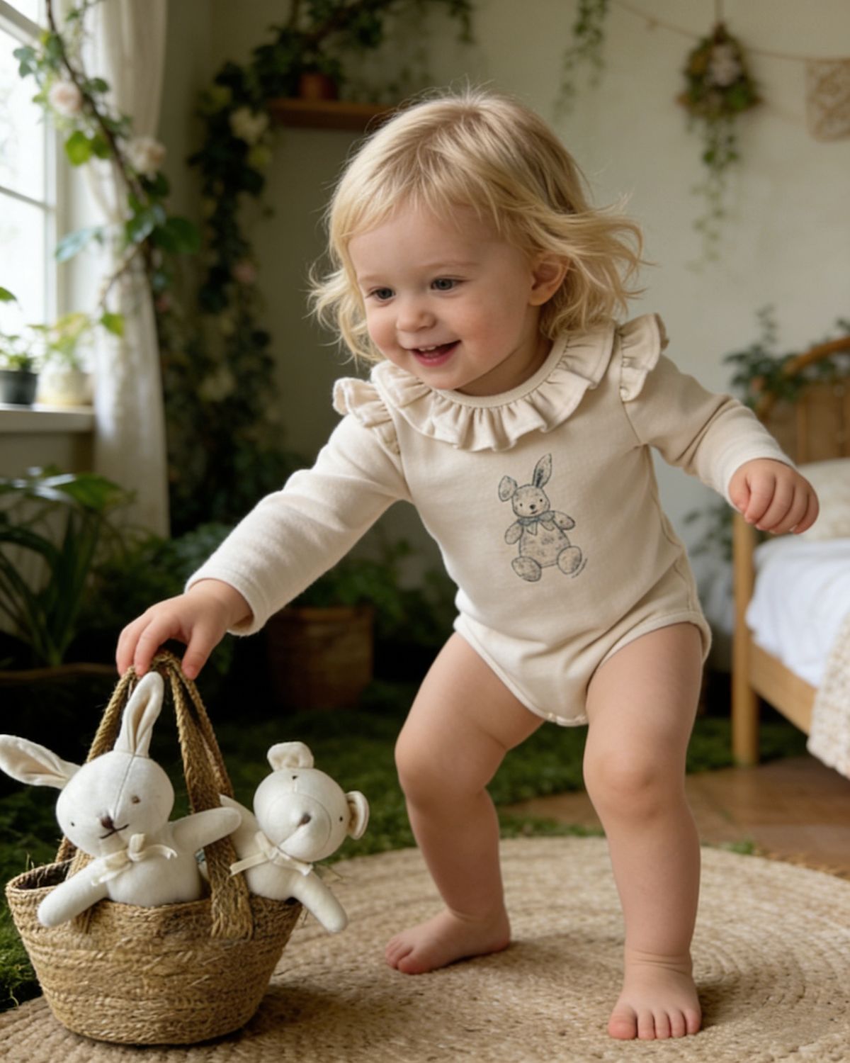 Rabbit Print Ruffle Romper うさぎ プリント ロンパース【mh0012502】