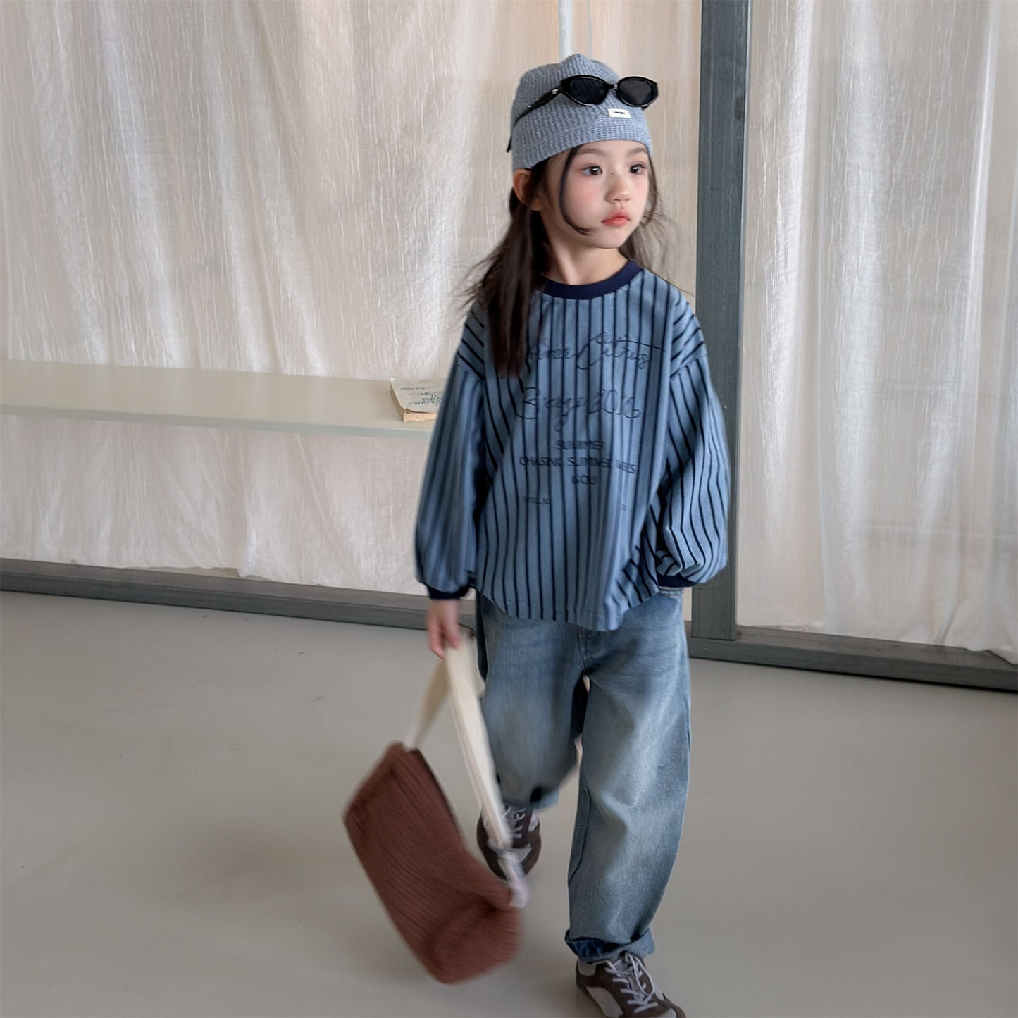 Kids' Color-Blocked Ringer Loose-Fit Letter-Printed Striped Long-Sleeved T-Shirt [mh0014062]
