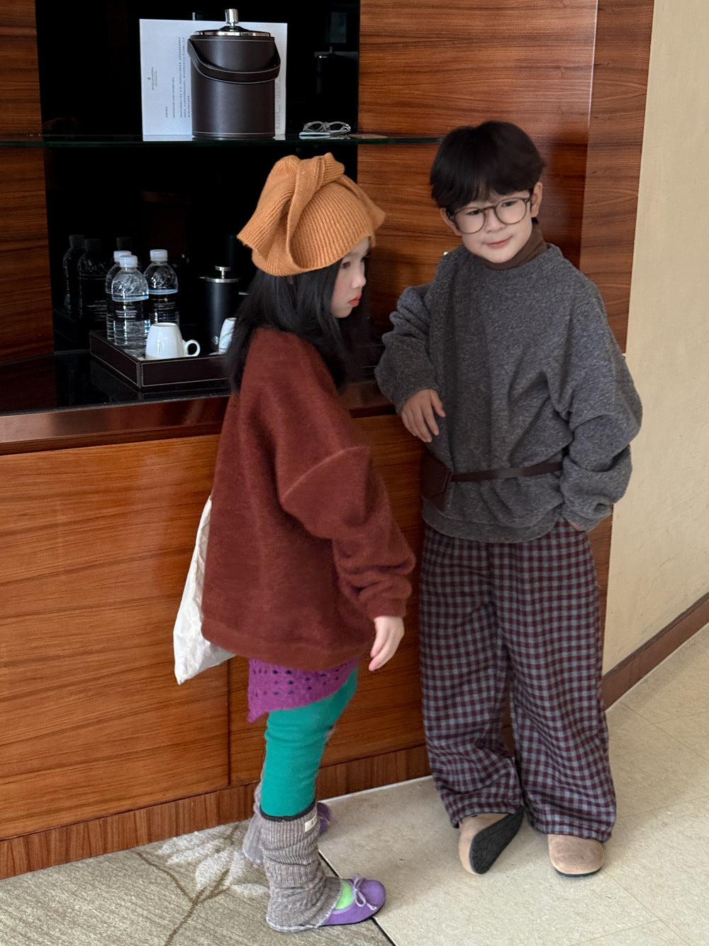 スウェットシャツ キッズ 裏起毛 厚手 クルーネック 無地 ルーズフィット トップス【mh0011683】