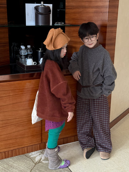 スウェットシャツ キッズ 裏起毛 厚手 クルーネック 無地 ルーズフィット トップス【mh0011683】