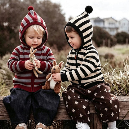 Sudadera con capucha y cremallera a rayas para bebé y niño【mh0014714】