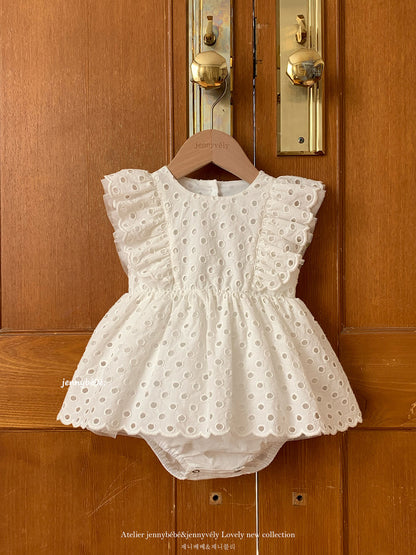 Eyelet Cotton Romper Dress コットン レース フリル袖 ロンパース ドレス【mh0012549】