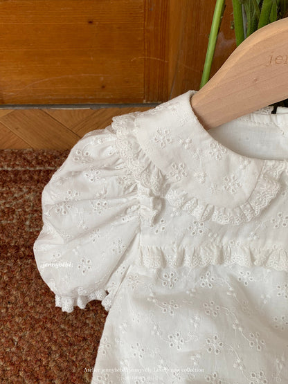 Eyelet Cotton Puff Sleeve Romper