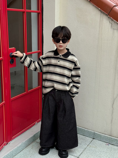 ワイドパンツ キッズ 裏起毛 厚手 ゆったり 無地 ルーズフィット カジュアル【mh0011685】