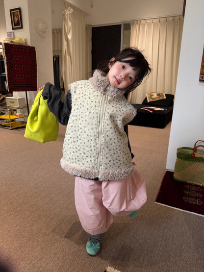 Children's Vest 2026 Winter Korean Style Double-Sided Plush Vest for Children's Floral Thickened Stand Collar Fleece Vest【mh0014695】