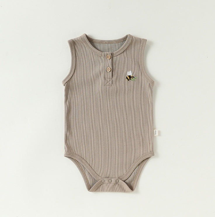 Embroidered Rib Romper 刺繍入り ノースリーブロンパース【mh0013038】