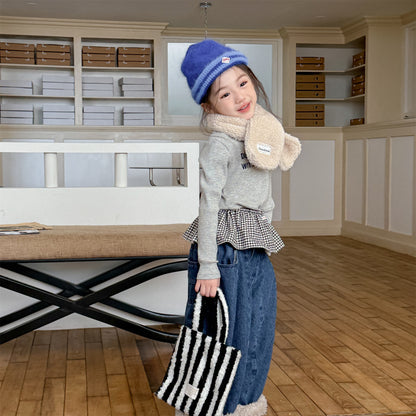 デニムパンツ 裏ボア 裾ボア ドッキング ゆったり ボトムス【mh0011610】