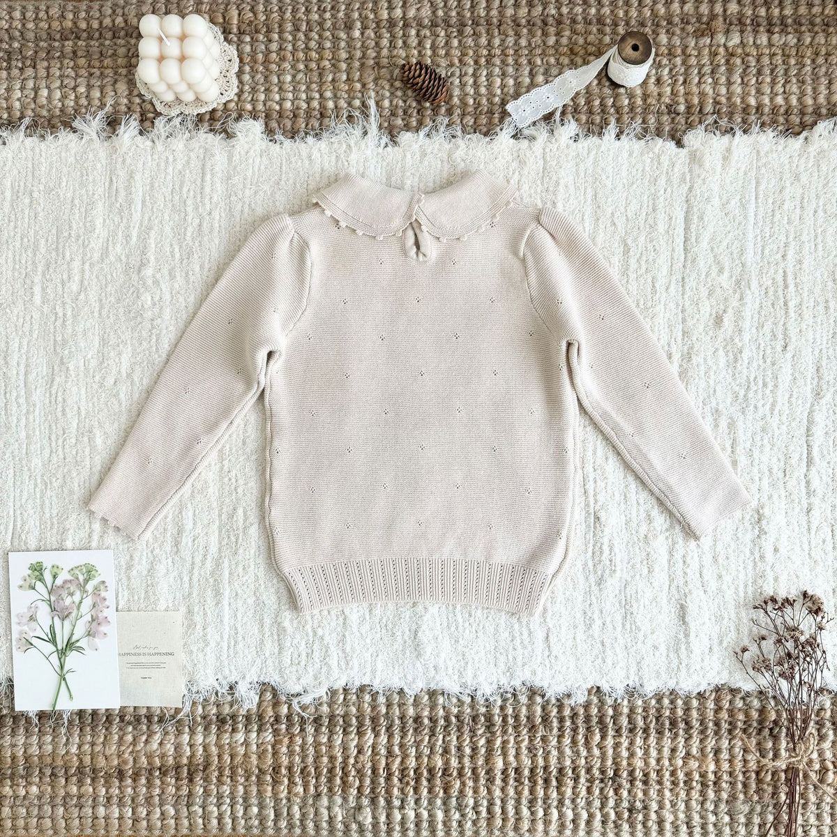 Jersey de punto para niños con cuello redondo, volantes, borde festoneado y calados [mh0014616]