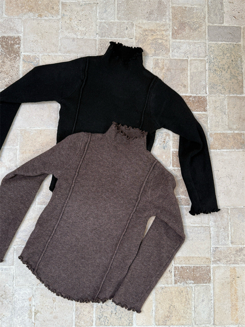 ニットトップス ハイネック ステッチ リブ シンプル モード 長袖【mh0011620】