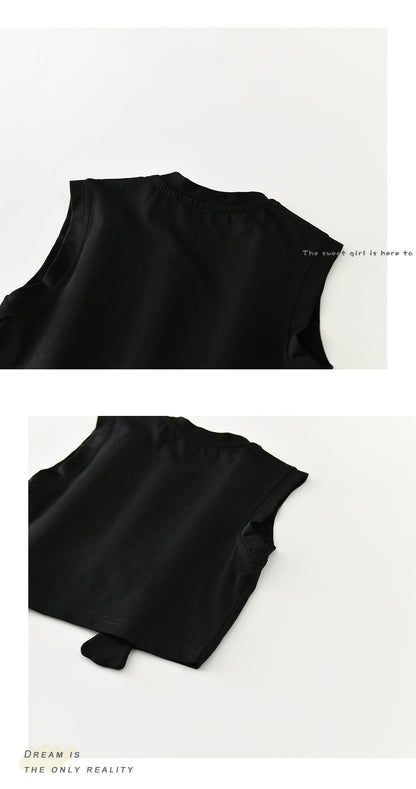 Penguin Applique Sleeveless Set ボーダー ノースリーブTシャツ セット【mh0012846】