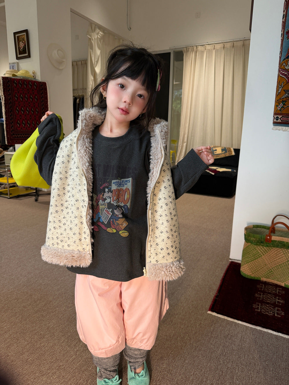 Children's Vest 2026 Winter Korean Style Double-Sided Plush Vest for Children's Floral Thickened Stand Collar Fleece Vest【mh0014695】