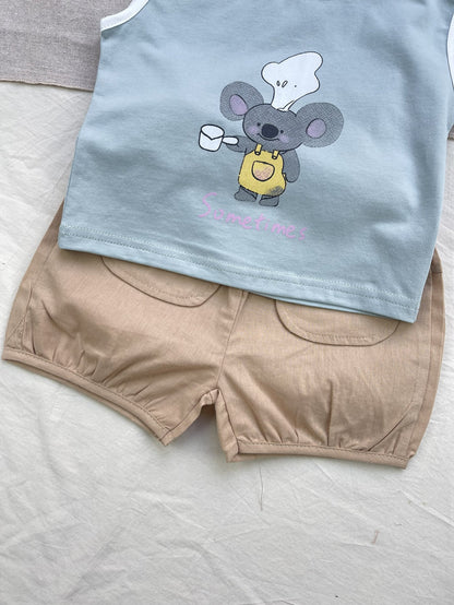 Conjunto de camiseta sin mangas y pantalones cortos con gráfico de Koala Chef | Set de camiseta sin mangas y pantalones cortos de animales【mh0012924】