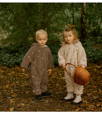 アウタージャンプスーツ 月星 ムーンスター刺繍 ボア 厚手 フード付【mh0011705】