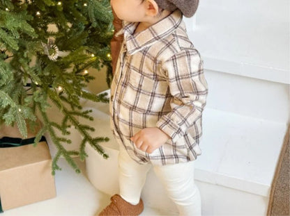 長袖ロンパース チェック シャツ襟 ボディスーツ【mh0011633】