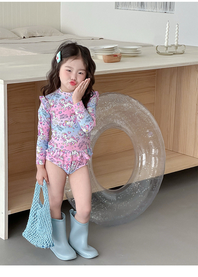 UPF50+ Printed Long Sleeve Ruffled Swimsuit [mh0012588]
