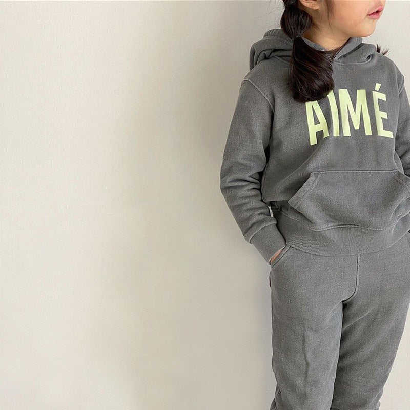 Letter Print Hooded Sweatshirt Set ロゴ パーカー セットアップ【mh0012612】