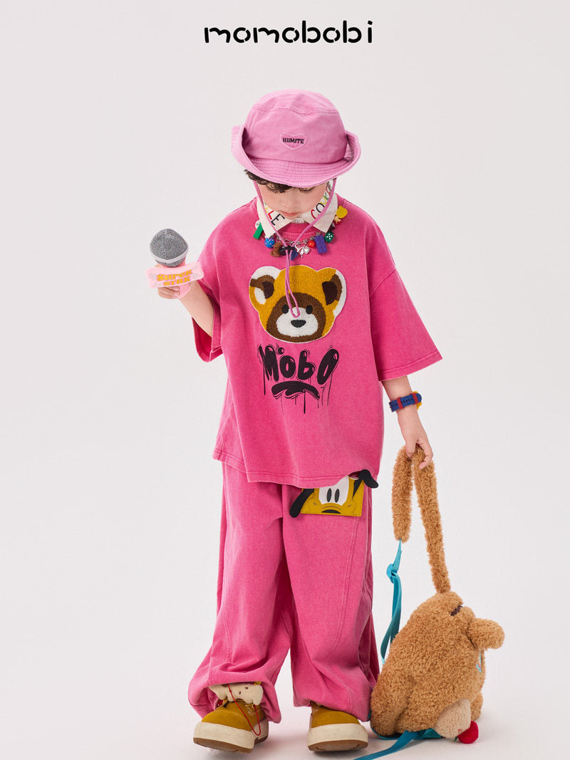 Flock Print Raccoon Tee & Wide Pants アライグマ 半袖Tシャツ ロングパンツ セット【mh0013005】
