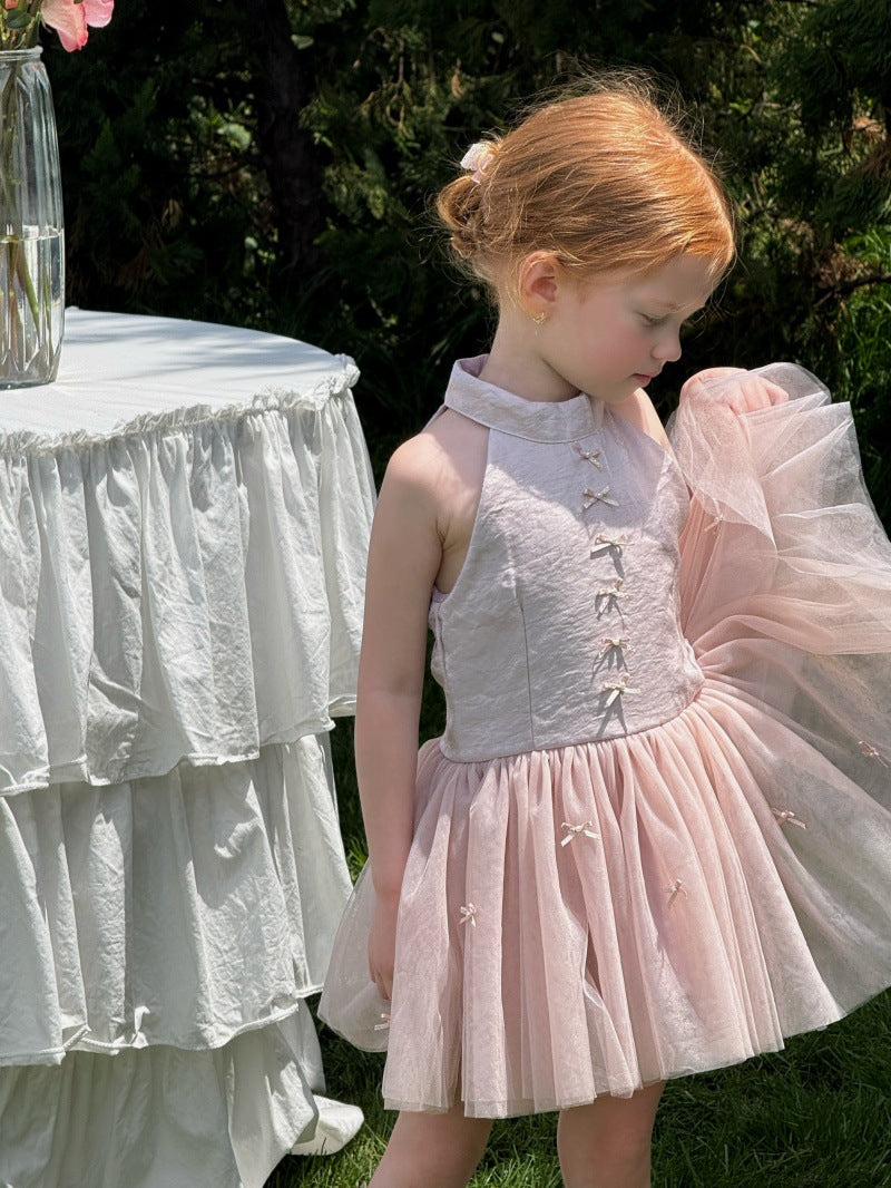 Bow Tulle Halter-Neck Elegant Princess Dress チュール ホルターネックワンピース【mh0013239】