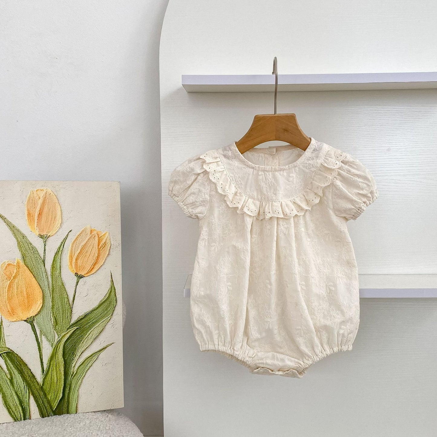 Embroidered Ruffle Romper And Blouse Shorts フリル ロンパース ブラウス ショートパンツ【mh0013163】