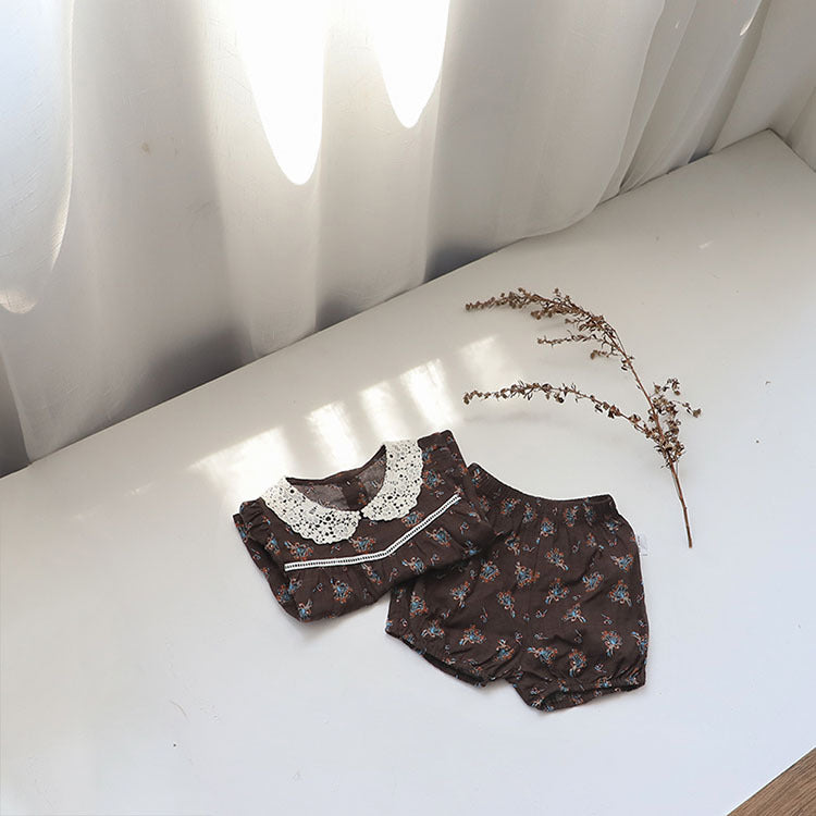 Floral Lace Collar Set - Small Floral Short-Sleeved Tunic Set 【mh0012695】
