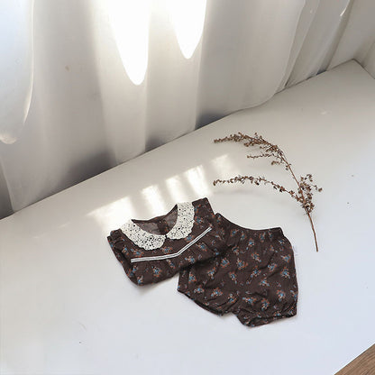 Floral Lace Collar Set - Small Floral Short-Sleeved Tunic Set 【mh0012695】