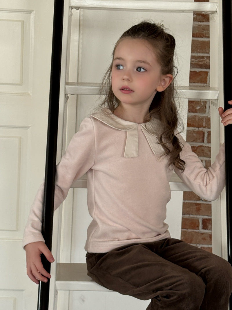 Kids Ribbon Big Collar Ruffle Collar Blouse Long Sleeve T-Shirt [mh0014075]