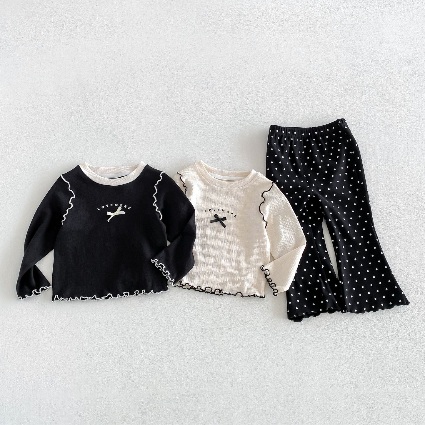 キッズ ロゴプリント メローフリル リボンステッチ 長袖Tシャツ フレアパンツ【mh0014048】