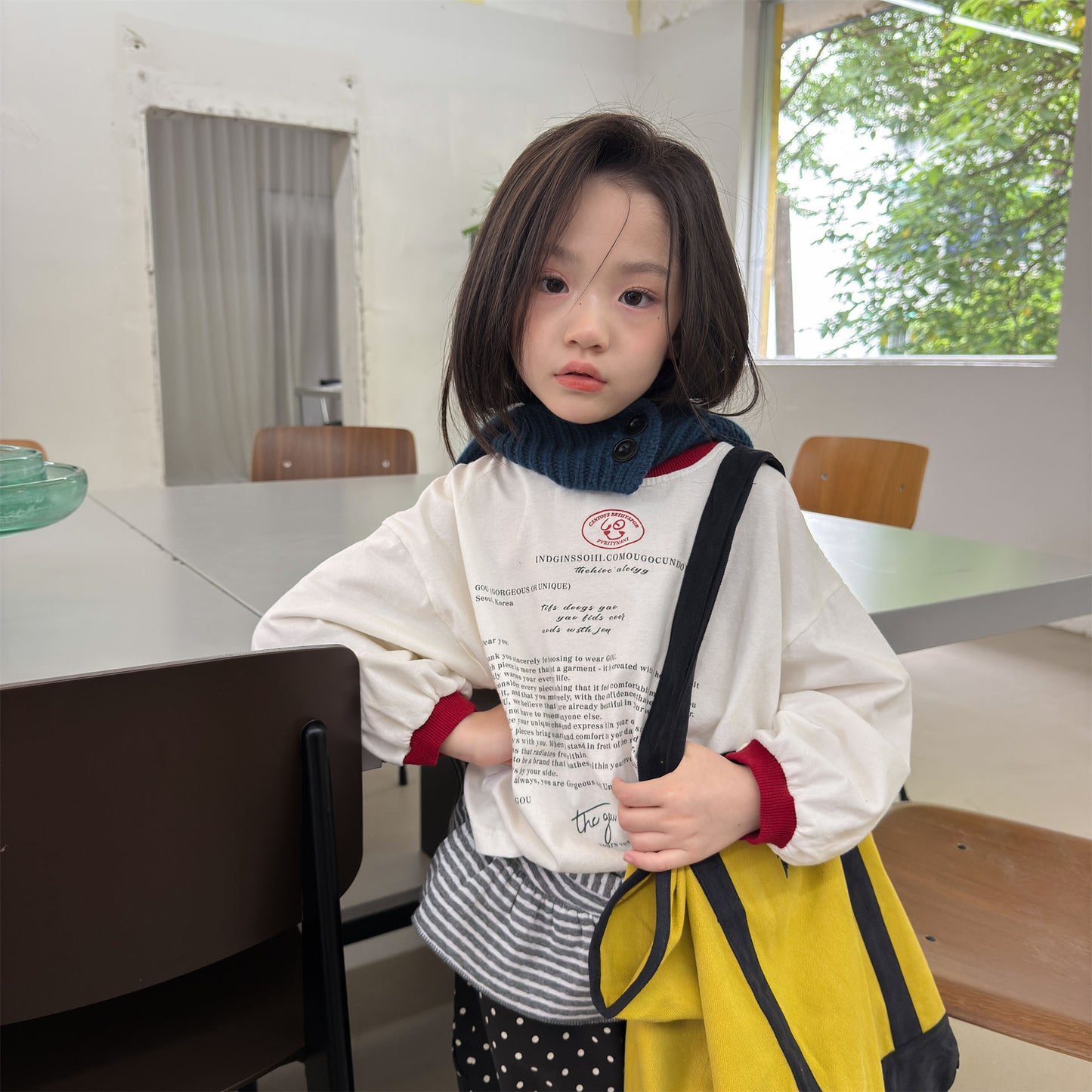 Kids' Color-Blocked Ringer Loose-Fit Letter-Printed Striped Long-Sleeved T-Shirt [mh0014062]