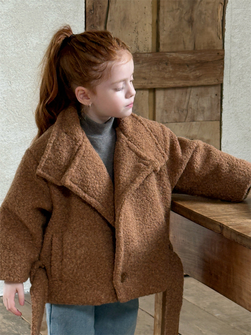 ローブコート ボア スタンドカラー ベルト付き ショート丈 アウター【mh0011617】