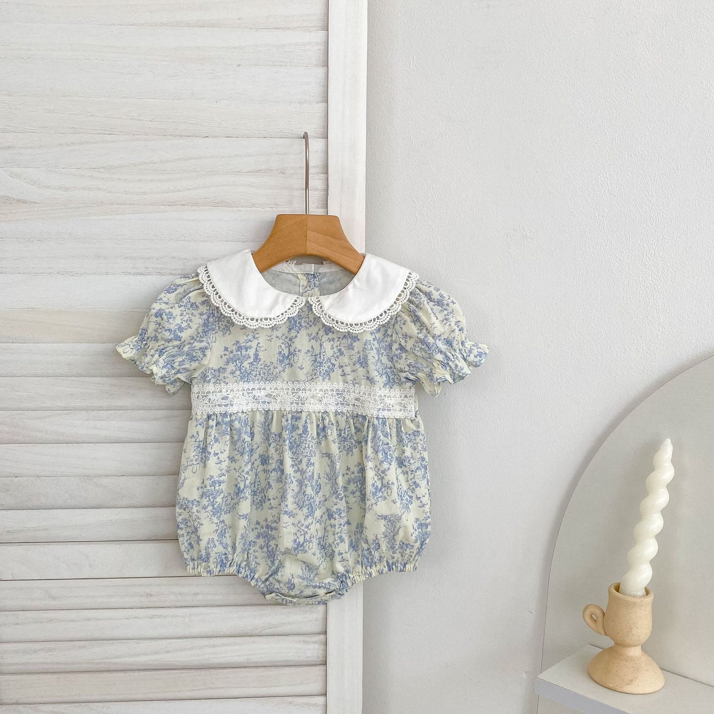 Floral Lace Collar Romper Dress パフスリーブ ロンパース 半袖ワンピース【mh0013164】