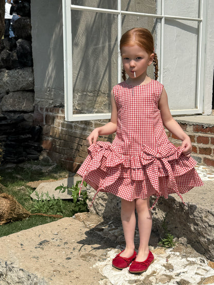 Tiered Ruffle Plaid Sundress ギンガムチェック ノースリーブワンピース【mh0012802】