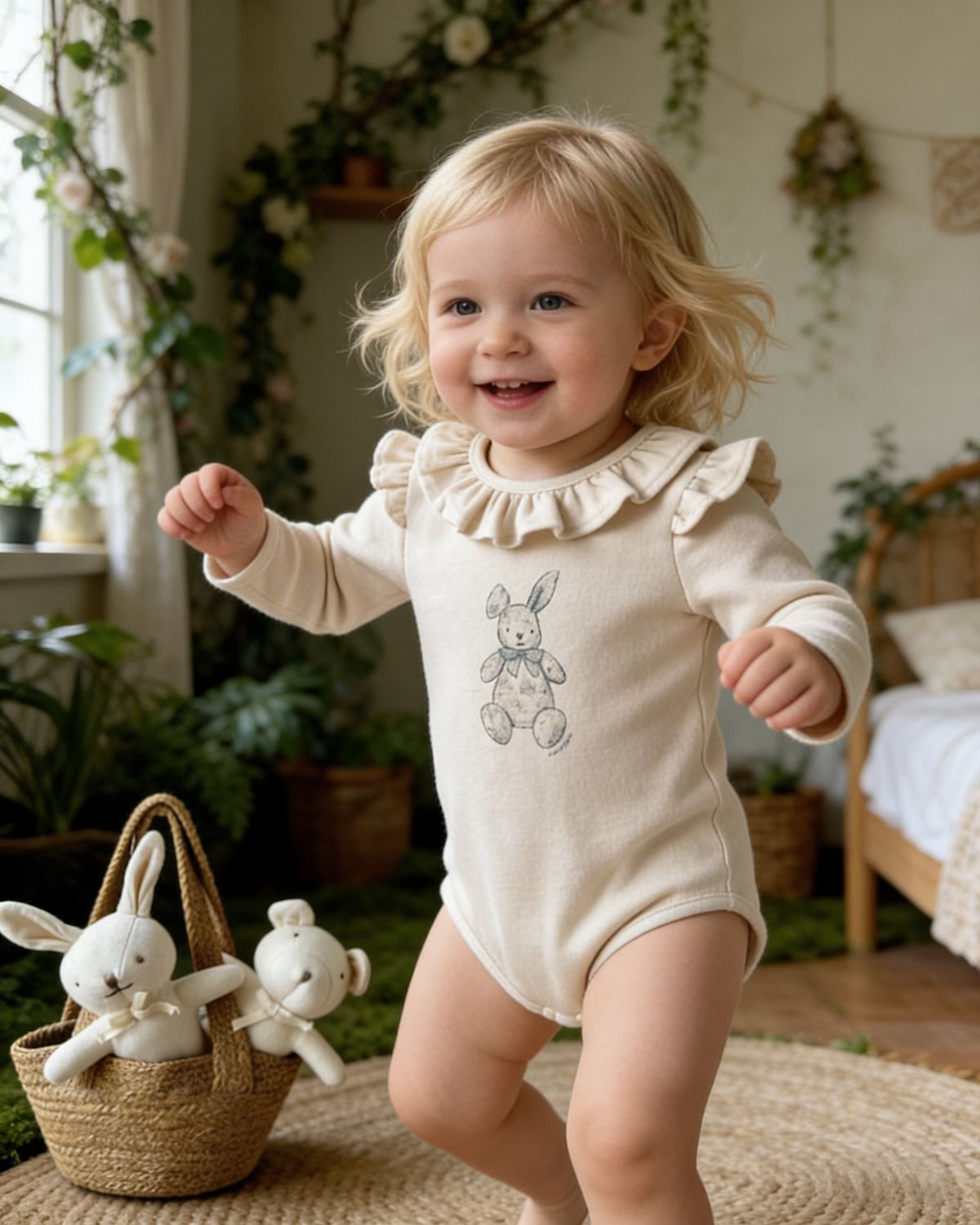 Rabbit Print Ruffle Romper うさぎ プリント ロンパース【mh0012502】