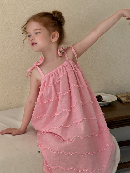 Summer Girls' Embroidered Slip Dress ラッフル キャミソールワンピース【mh0013257】