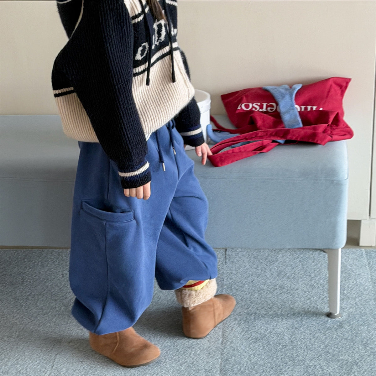 Pantalones largos de felpa para niños, corte holgado con cintura elástica y forro polar [mh0014538]