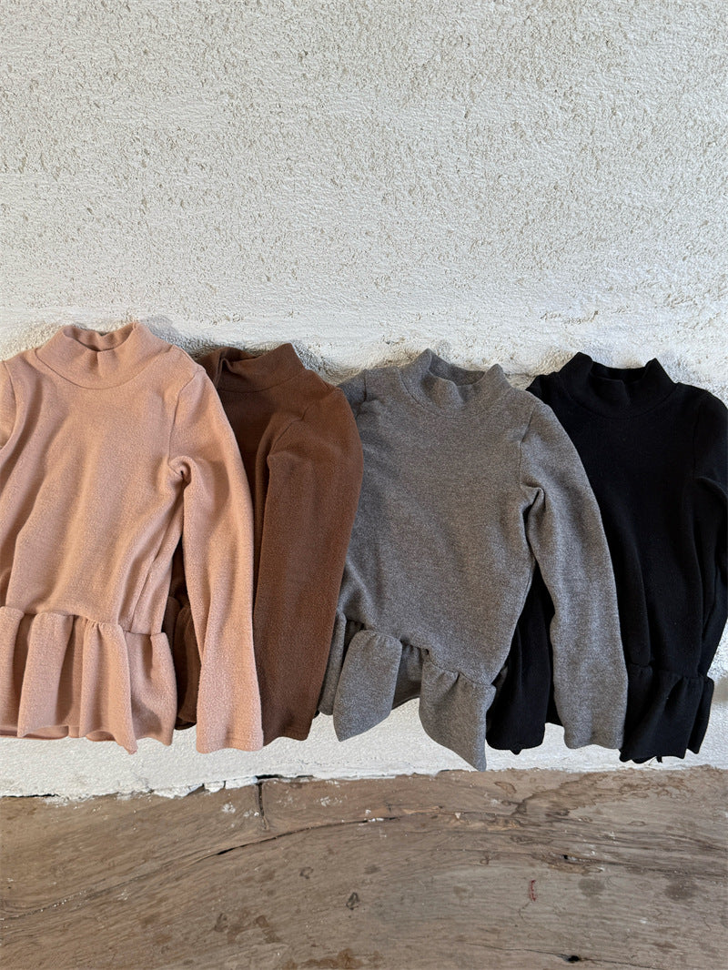 長袖トップス ペプラムフリル ハイネック シンプル 裏起毛【mh0011621】